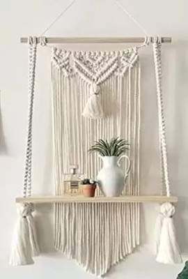 ZAWI Macrame Wall Hanging Shelf | Boho Wall Hanging Shelf(OFF WHITE)