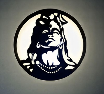 XAZE CRAFT Lightning Lord Shiva LED Wall Decor(30 cm X 30 cm, Black Wood, 12 Volt Adapter, White Light)