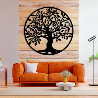 VrajVilla Stylish Iron Tree of Life Circle Shape Metal Wall Art Decor for Home Decor(3 cm X 38 cm, Black)