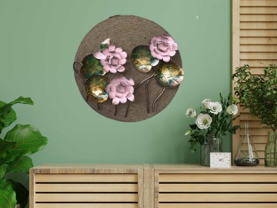 PitaraPlex Metal Wall Hanging Lotus Flower on Board Home Decor, Multi, 24X4X24 Inch(24 inch X 24 inch, Multicolor 27)