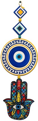 BookYourGift Beaded Turkish Evil Eye with Hamsa Palm Wooden wall Decor/Good Luck Protection(11.5 inch X 11.5 inch, Blue, White)