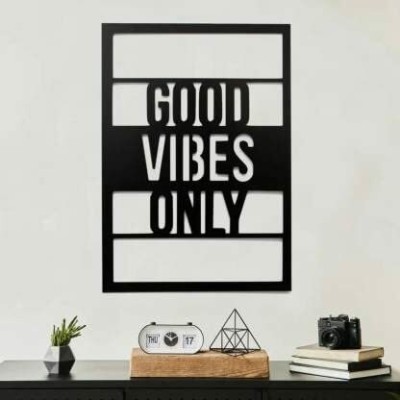 WOOZY WORK Good Vibes Only MDF Plaque Cutout Ready To Hang Home Office Decor Wall Art(Black)