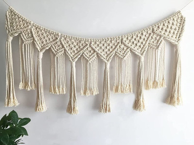 TIMJO Handmade Boho Macrame Wall Hanging Home Decor Cotton Woven Tapestry(42 inch X 12 inch, OFF WHITE)