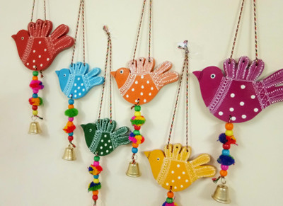 Sohibe Multicolored Birds Hanging Hand painted wall hanging Decorative Items Pack of 6(Multicolor)