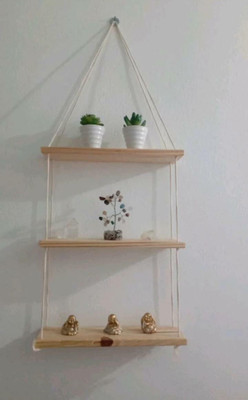 SRN Macrame Wall Hanging Shelf Wood Floating (White) (3 LAYAR)(White)