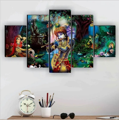 SNDArt Radha Krishna Modern Art Home Decor Gift Items(18 inch X 30 inch, Blue)