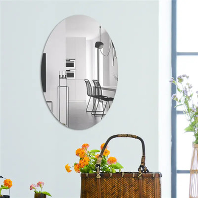 wolkwogg 15 cm Self Adhesive Decorative Bathroom Mirror (OVAL SHAPE)) Bathroom Mirror Self Adhesive Sticker(Pack of 1)