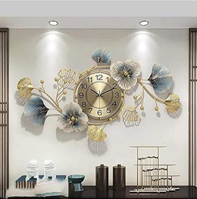 Ultra Shine Home Decor Modern Decorative Hanging Wall Clock, Floral Metal Wall Art(Golden)