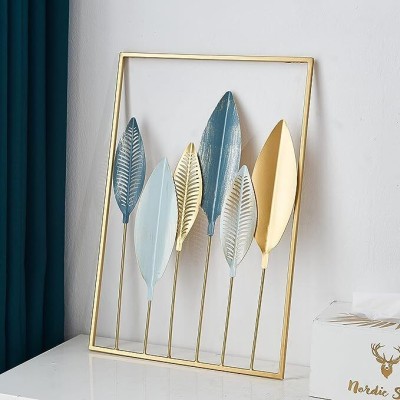 JITAHARAY Gold Metal Wall Decor, Leaf Art Wall Hanging Home Decor with Frame(Multicolor)