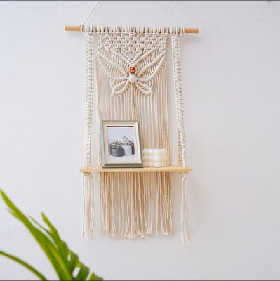 Aain Macrame Wall shelf hangers(White)