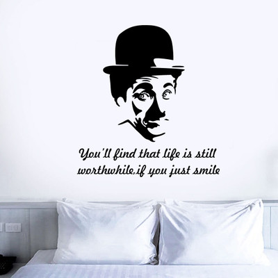 WALMORA 70 cm Charlie Chaplin - Holly Wood - Actor - Inspire - Quote - Wall sticker - WM 411 Self Adhesive Sticker(Pack of 1)