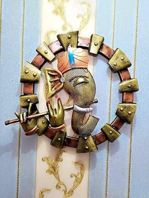 Anshika International Iron Ganesha Wall Hanging Playing Basuri Home Decor Sculpture Wall Art(Multicolor)
