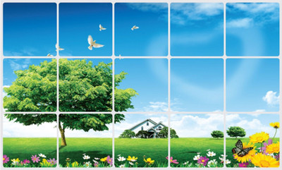 JAAMSO ROYALS Jaamso Royals Green Tree and Sky Wall Stickers for Kitchen (45 x 75 CM)(Multicolor)