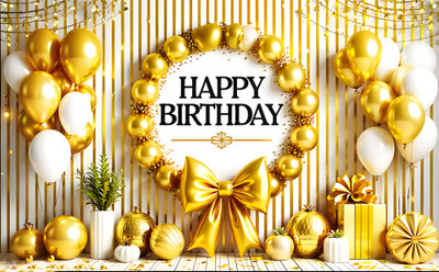 Dhara Collections DharaCollections Happy Birthday Wall Washable Backdrop | Polyester Taiwan(60 inch X 96 inch, Golden)