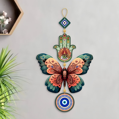 MegaValue wooden green fusion butterfly with evil eye wall hanging,office,living room(Multicolor)