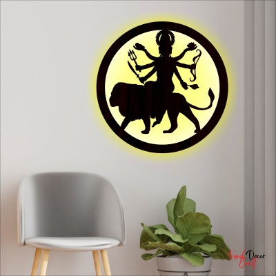 trendDecor Craft Durga Maa LED Light Wall Hanging for Navratri Decoration | LED Light Painting(16 inch X 16 inch, Brown (16 Inches))