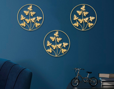 Universal Creation New Leaf Design Modern Metal Art Decor Wall Hanging Set Of 3 Pack of 3(23 cm X 23 cm, Gold)