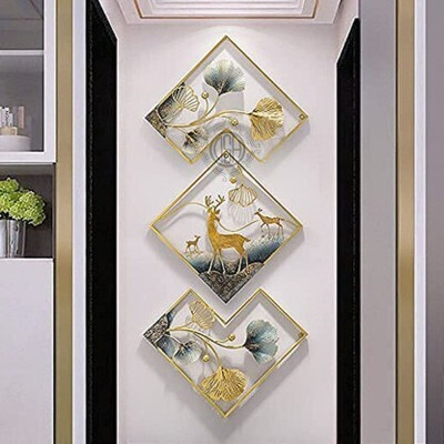 FNF Creation Wall Decor Deer Wall Hanging Living Room Bedroom Restaurant Decoration Pack of 3(Gold)