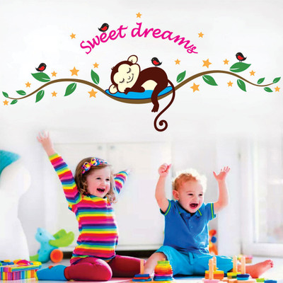 WALMORA 150 cm Sweet Dream - Sleeping Monkey - Nursery - Wall sticker - WM 242 Self Adhesive Sticker(Pack of 1)
