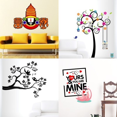 EJAart Tirupati Balaji+cute tree flower & animals+love bird Black+Valentine I am Yours Pack of 4(White)