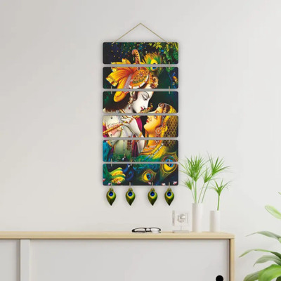 Nurvi art and craft Wooden Wall Hanging: Krishnaya Vasudevaya Haraye Paramatmane(11 inch X 31 inch, Green)