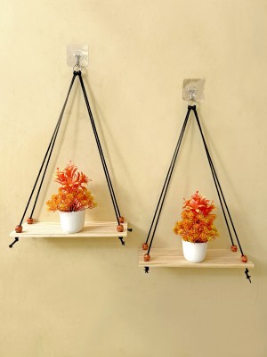 Fashionhub Macrame Wall Hanging Plant Shelf, 2-Tier Floating Shelves for Plants(50 cm X 30 cm, Black)