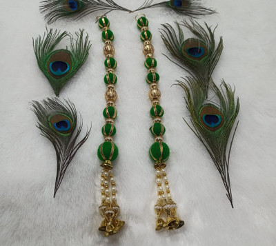 JUHIS CREATION JUHIS DOOR HANGING HANDMADE GREEN N GOLDEN COMBINATION [1 pair] Pack of 2(green with golden)