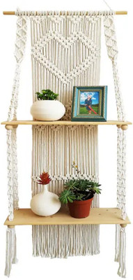 Aain Macrame Wall Hanging Shelf 2 Tier New(White)