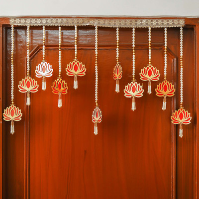 eCraftIndia Lotus with Beads Handmade Bandarwar, Toran For Main Door(57 cm X 2.54 cm, Multicolor)