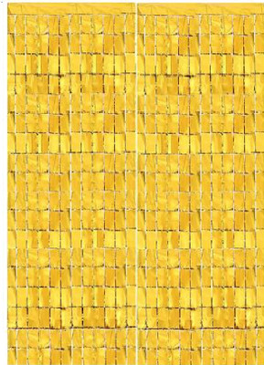 ANVRITI One Gold Square fringe foil curtain(Gold)