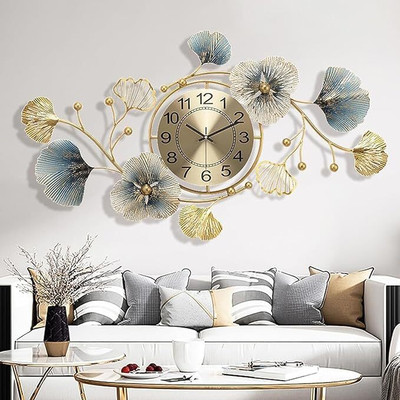 FNF Creation Modern 3D Metal Ginkgo Leaf Design Wall Clocks Decorative Silent Non-Ticking(Gold)