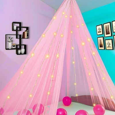 DD Enterprises Net Light Combo Cabana Canopy Net Backdrop Curtain & 11mtr Yellow Rice Light(5 inch X 10 inch, Pink)
