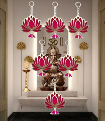 PREETENCY Pack of 6 Wall Door Hanging Lotus Latkan Toran with Cap (22.8 cm x 9.6 cm) Pack of 6(8 inch X 4 inch, P-6-CAP LOTUS)