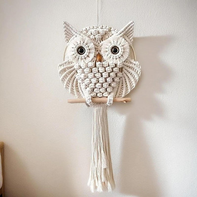 ZAWI Owl Wall Hanging | Chic Home Décor with Natural Elements(55 cm X 30 cm, OFF WHITE)
