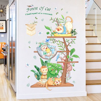 JAAMSO ROYALS 90 cm 3D Cartoon Fore'st of Cat Self Adhesive Wall Sticker (60cm x 90cm) Self Adhesive Sticker(Pack of 1)