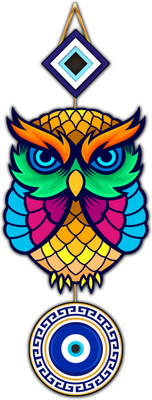 Angel Infinite Wooden Nazar Battu Wall Décor Wall Art for Home Blessing(18 inch X 10 inch, Turkish Evil Eye Hamsa Hand & Owl)
