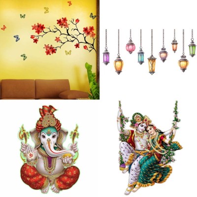 APTIO 45 cm Wall Sticker Chinese Flower Ekdant Radhamadhav Jhula Hanging Lamp Self Adhesive Sticker(Pack of 4)