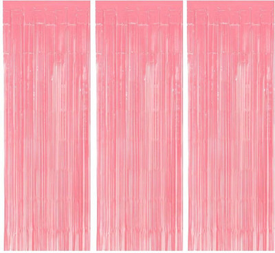PopTheParty 10 Feet x 6 Feet Pink Foil Fringe Backdrop Curtain Birthday Party Decorations Pack of 3(2 m X 1 m, Pink)