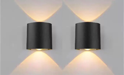 HBX LED UP/Down Dual Head Wall Light, 2 Watt Optical COB LED, Shock Proof Premium Look, Warm White Lights, IP67 Waterproof for Indoor/Outdoor Use (PACK OF 2) Post Light Outdoor Lamp(Black)
