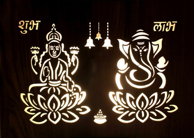 SEETASTIC wooden Laxmi ganesh light @l1 Night Lamp(23 cm, Brown)