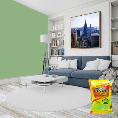 Magic Paints Acrylic Distemper Smooth Matte Finish Applied on Interior Cement Plaster ,Ceilings, Asbestos Sheets, Concrete as a Top Coat Finish PISTA Distemper Wall Paint(5 L)