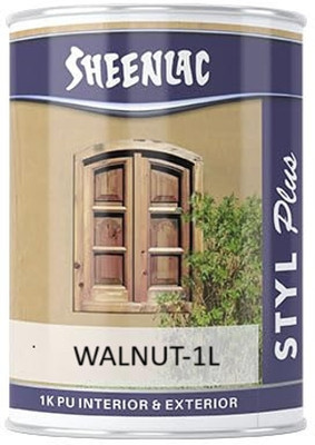 SHEENLAC STYL PLUS INT/EXT Wood Finish GLSY WALNUT 1L Wood Polish Functional Wall Paint(1000 ml)