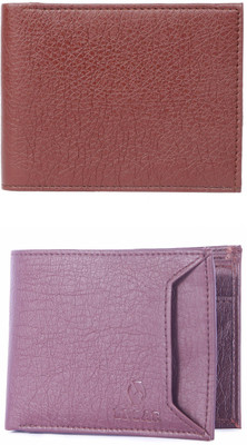 FF TRADERS Men Formal, Ethnic, Casual, Travel, Trendy Brown, Purple Artificial Leather Wallet(5 Card Slots, Pack of 2)