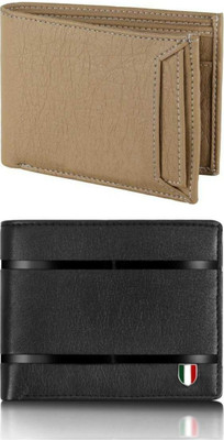 VIAZ VENTURES Men Casual, Formal, Trendy, Evening/Party, Travel Beige, Black, Black Artificial Leather Wallet(5 Card Slots, Pack of 2)