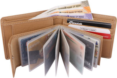 JND Men Casual Beige Artificial Leather Wallet(11 Card Slots)