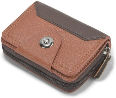 LEATHERSCRAFTS Men & Women Brown Artificial Leather Card Holder(12 Card Slots)