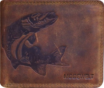 MODEWELT Men Casual Brown Genuine Leather Wallet(6 Card Slots)