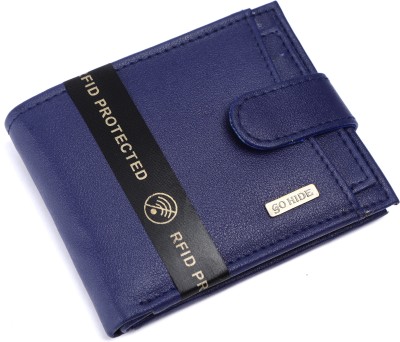 GO HIDE Men Casual Blue Artificial Leather Wallet(7 Card Slots)