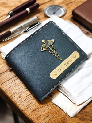 CELED Men Formal Blue Genuine Leather Wallet(8 Card Slots)
