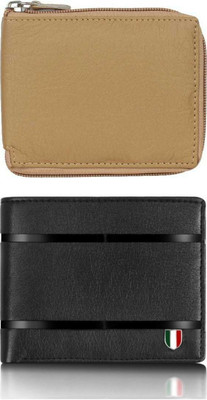 FF TRADERS Men Formal, Ethnic, Casual, Travel, Trendy Beige, Black Artificial Leather Wallet(5 Card Slots, Pack of 2)